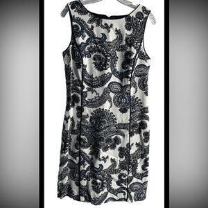 Talbots Women's Dress White Blue Black Paisley Sleeveless Size 10 Zip Back